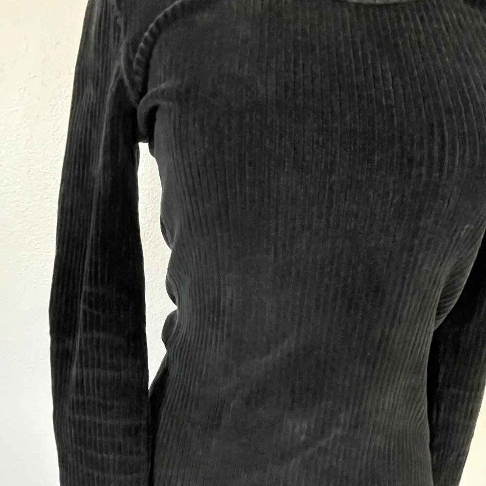 Morgan de Toi Paris Black Ribbed Velvet Top Long Sleeve Stretch Tee - Picture 3 of 10